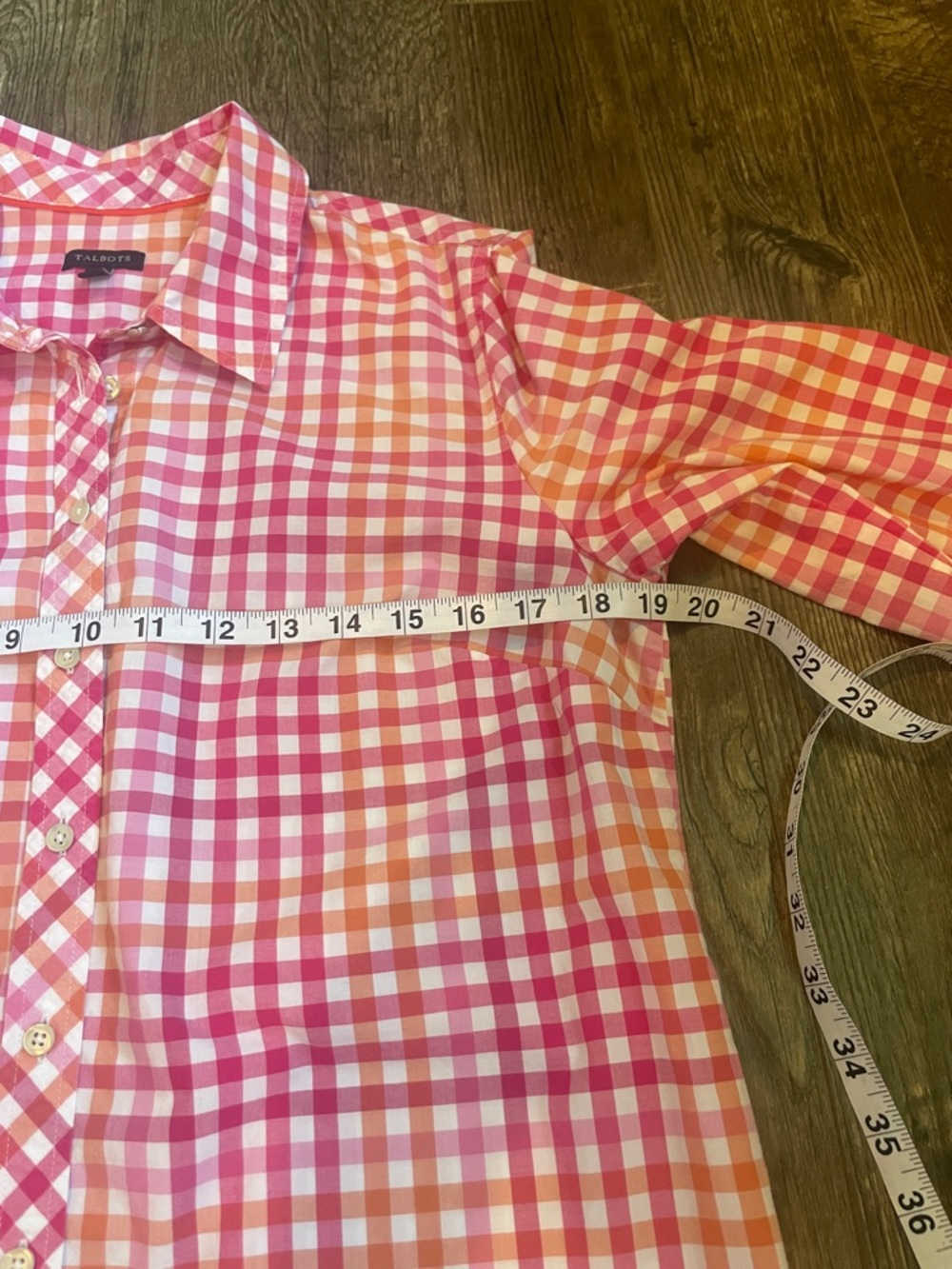 Talbots Pink Orange and White Gingham Button-Down Shirt Size Medium - Picture 6 of 8